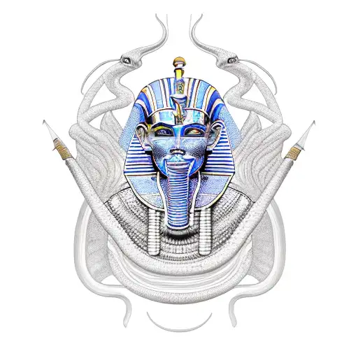 A new-school design of a pharaoh's sarcophagus with a cobra slithering out of it tattoo design idea