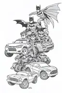 Batman, spider man, groot, lightening McQueen and mater tattoo design idea