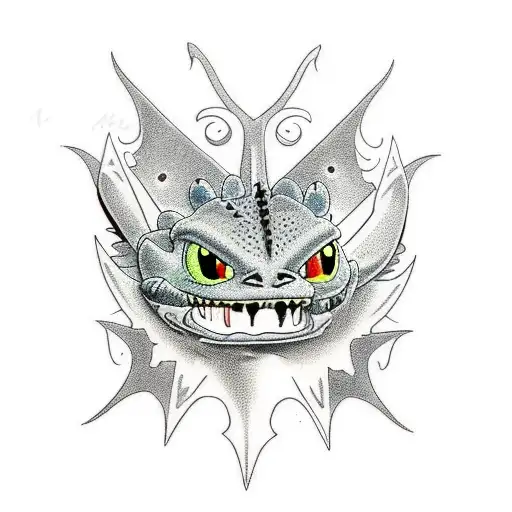 american traditional toothless from how to train your dragon tattoo design idea