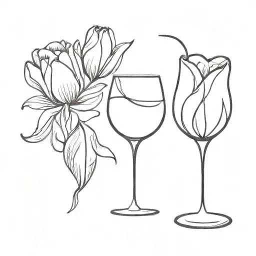 wine glass and tulip tattoo design idea