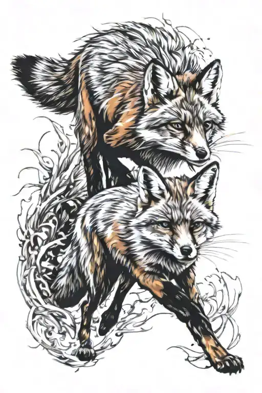 fox running tattoo design idea
