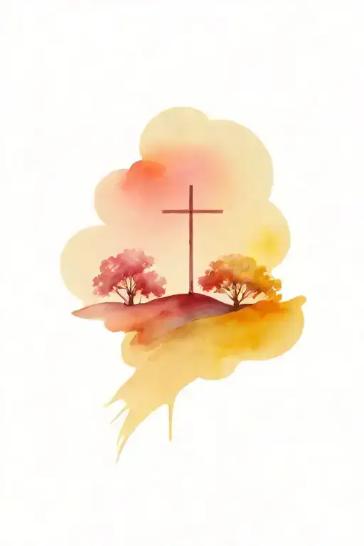 cross on hill tattoo design idea
