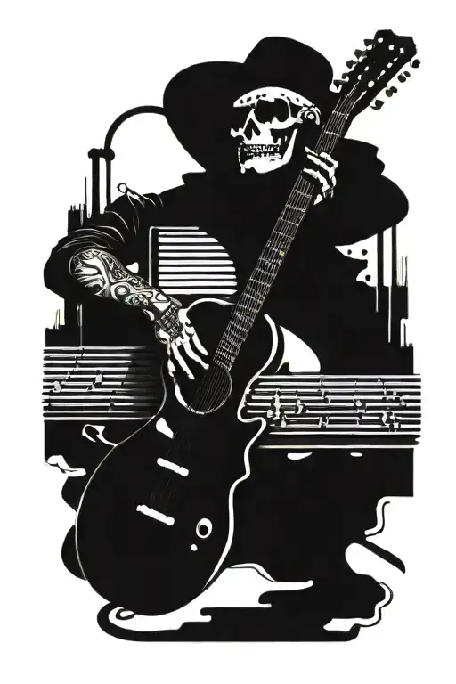 guitar, keyboard and microphone tattoo design idea