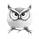 owl on a branch solid black tattoo design idea
