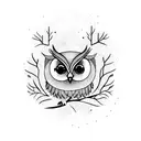 owl on a branch solid black tattoo design idea