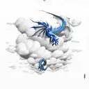 Blue dragon flying, clouds tattoo design idea