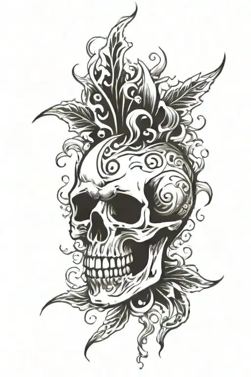 skull flames left arm tattoo design idea
