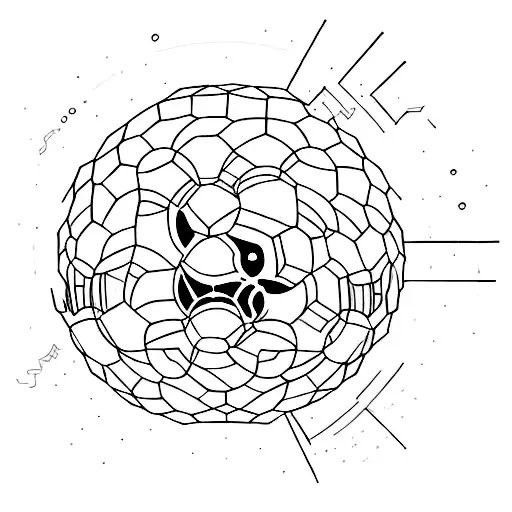 Incorporate a futuristic sci-fi weapon into a tattoo inspired by the concept of a Dyson sphere. tattoo design idea