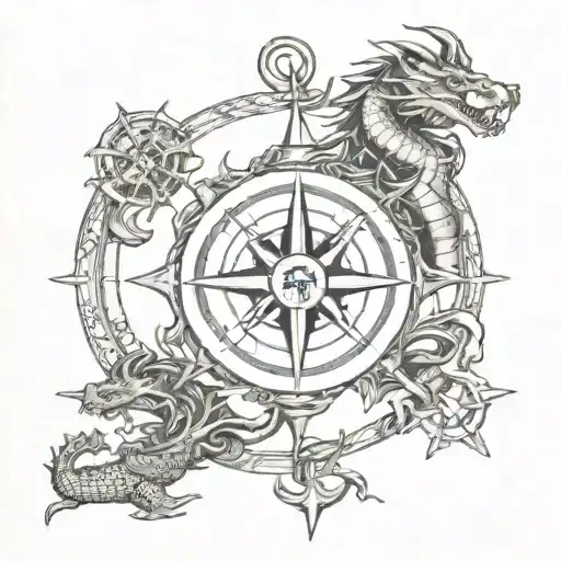 Dragon compass anchor tattoo design idea