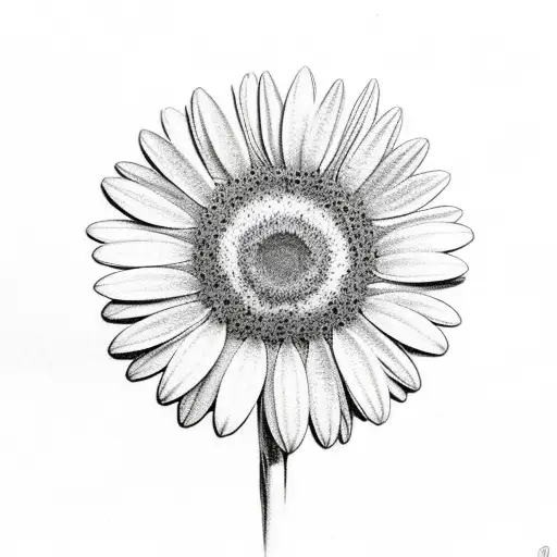 Three daisies, with three stems, intertwined, one on top of the other, in black and white. tattoo design idea