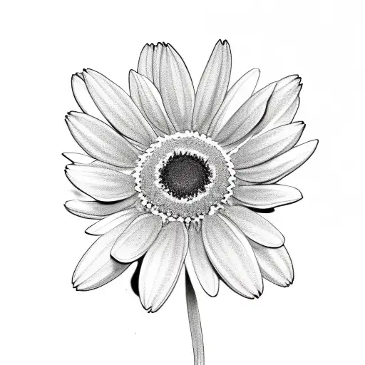 Three daisies, with three stems, one on top of the other, in black and white. tattoo design idea