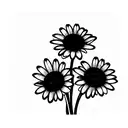 Three daisies, with stems, intertwined, one on top of the other, in black and white. tattoo design idea