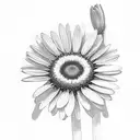 Three daisies, with three stems, intertwined, one on top of the other, in black and white. tattoo design idea