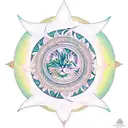 crescent moon with mandala pattern and cat sittin gon moon with halo above cats head tattoo design idea