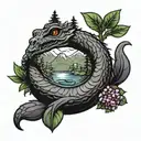 loch ness monster with mountain laurel wreath tattoo design idea