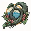 loch ness monster with mountain laurel wreath tattoo design idea