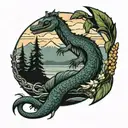 loch ness monster with mountain laurel wreath tattoo design idea
