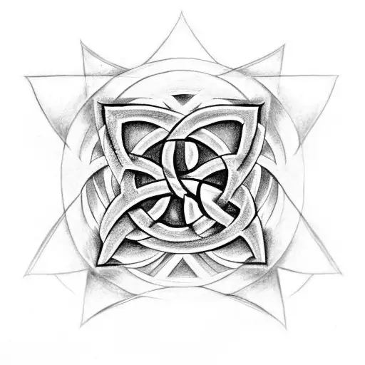 triquetra, compass, fluer de lis tattoo design idea