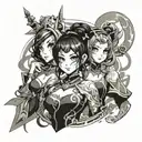 Need a sketch featuring two characters from the game mobile legend, Mia and Leila in 18+ style tattoo design idea