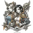 Need a sketch featuring two characters from the game mobile legend, Mia and Leila in 18+ style tattoo design idea