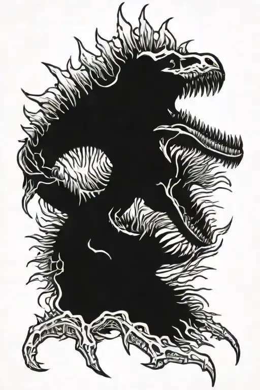 Spinosaurus skeleton roaring tattoo design idea