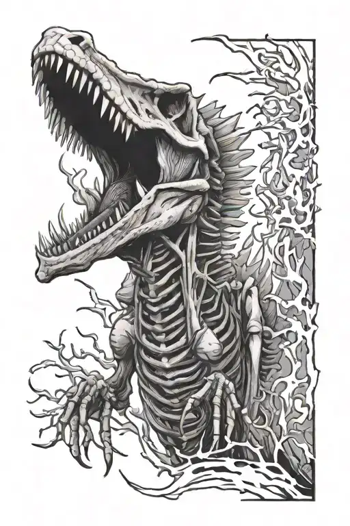 Spinosaurus skeleton roaring tattoo design idea