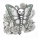 butterfly wit cross and kaws bear tattoo design idea