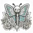 butterfly wit cross and kaws bear tattoo design idea