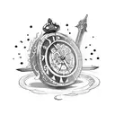 Clock and words and swords and ace of hearts tattoo design idea