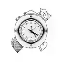 Clock and words and swords and ace of hearts tattoo design idea