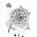 Clock and words and swords and ace of hearts tattoo design idea