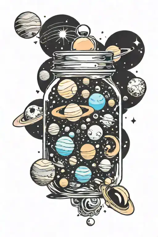 solar system in a jar tattoo design idea