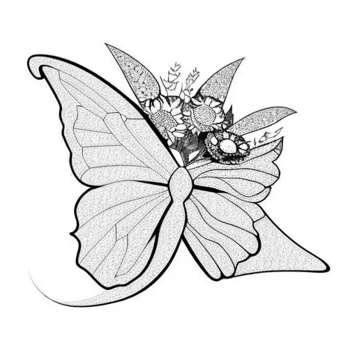 butterfly with flowers and colerful on the throat tattoo design idea