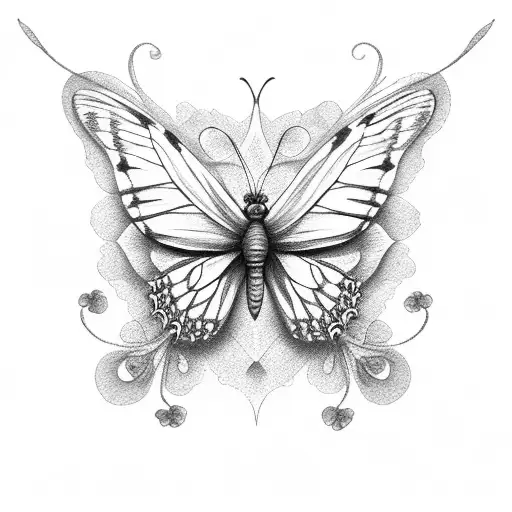butterfly with flowers and colerful on the throat tattoo design idea