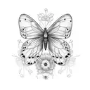 butterfly with flowers and colerful on the throat tattoo design idea