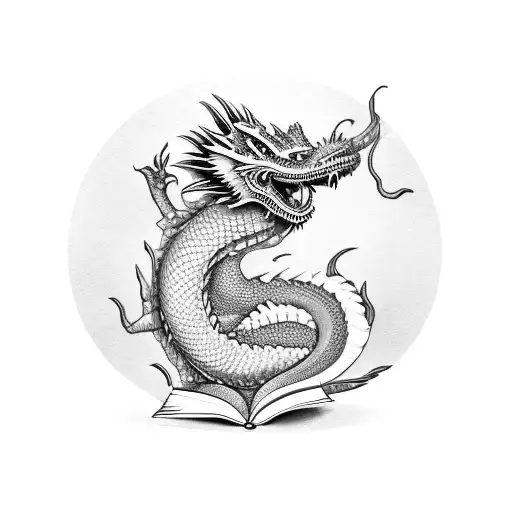 A Japanese dragon reading a book tattoo design idea