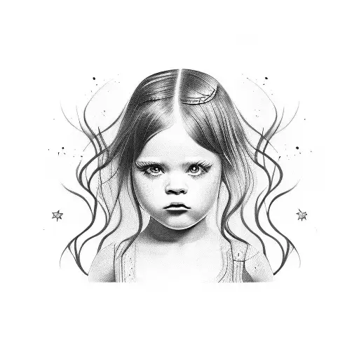 little girl looking in mirror  tattoo design idea