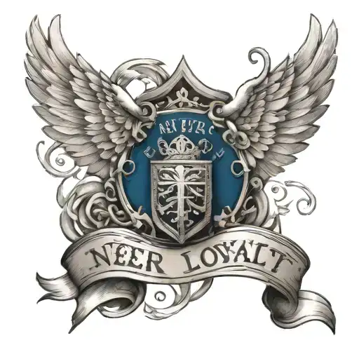 Ace with wings and a banner with words Never Forget Loyalty  tattoo design idea