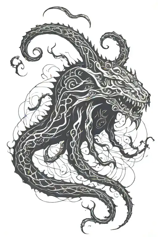 lovecraft style creature simple bold black  tattoo design idea