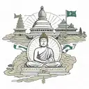 gautam buddha and buddha stupa nepal and five flags of buddhisum  tattoo design idea
