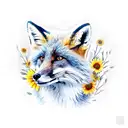 fox running through feild of sunflowers with cherry blossom tree tattoo design idea