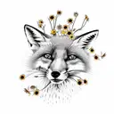 fox running through feild of sunflowers with cherry blossom tree tattoo design idea