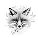 fox running through feild of sunflowers with cherry blossom tree tattoo design idea