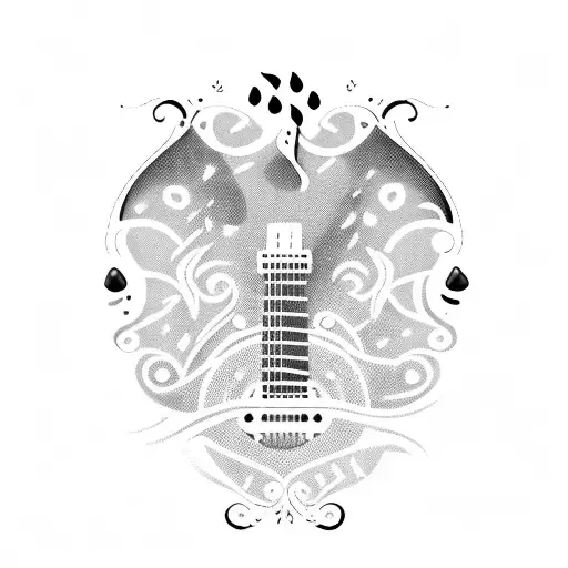 A guitar with coffee beans as the sound holes tattoo design idea