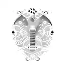 A guitar with coffee beans as the sound holes tattoo design idea