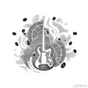 A guitar with coffee beans as the sound holes tattoo design idea