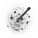 A guitar with coffee beans as the sound holes tattoo design idea