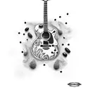 A guitar with coffee beans as the sound holes tattoo design idea