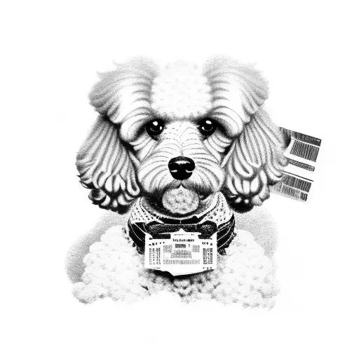 french poodle whit ticket launcher and a burrito in ir hand tattoo design idea