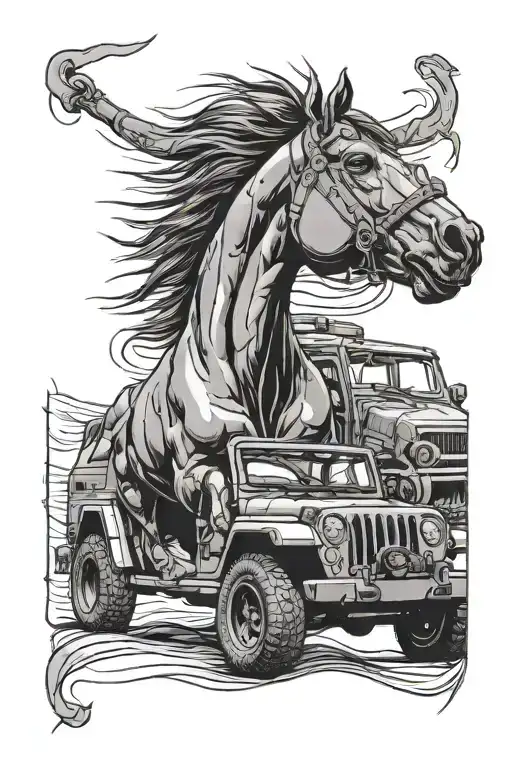horse head and jeep wrangler tattoo design idea